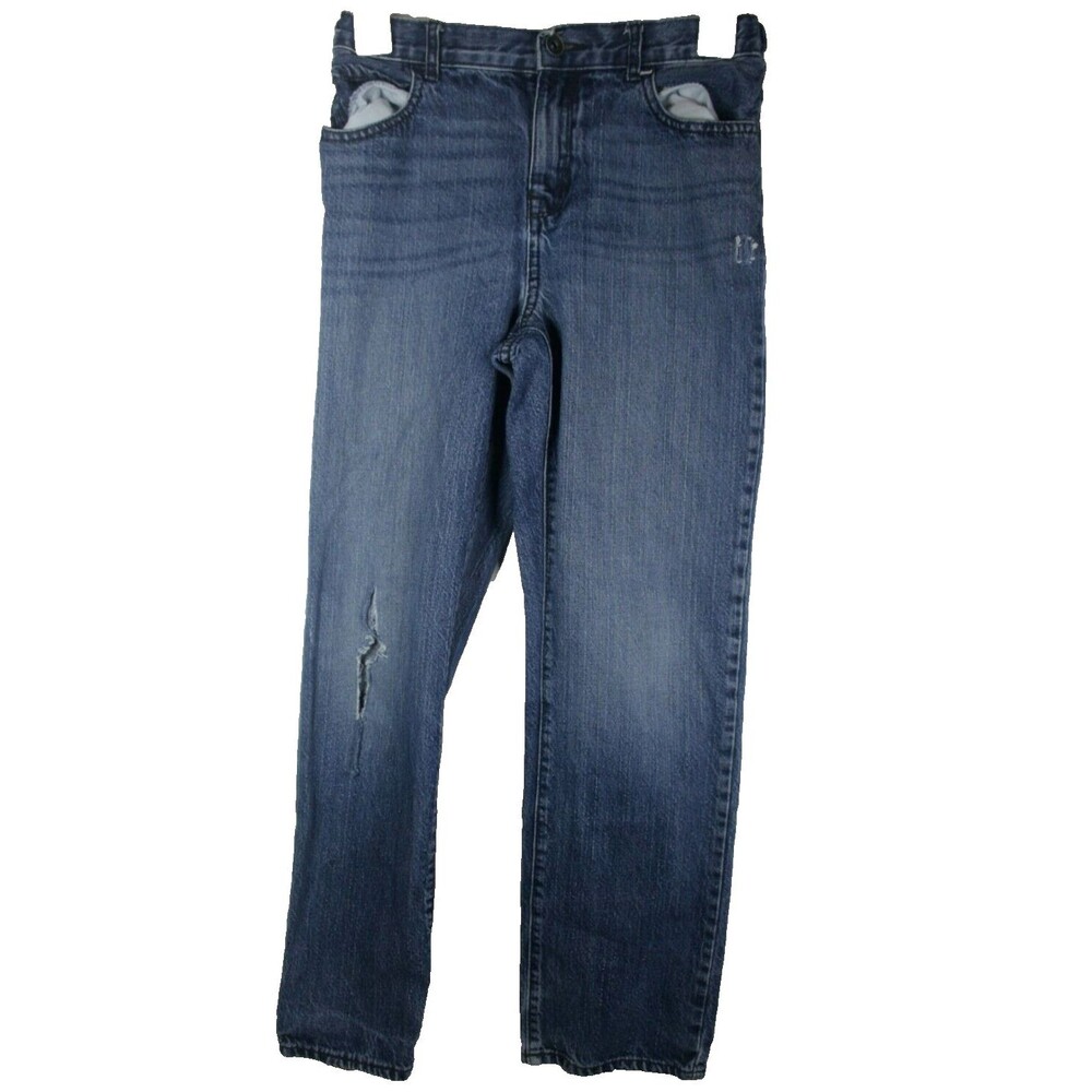 Children’s Place Boys Distressed Straight Jeans Size 12 Adjustable Waist Blue